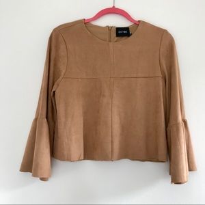 Do + Be Brown Faux Suede Bell Sleeve Top